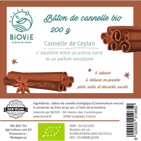 étiquette cannelle de ceylan 200g