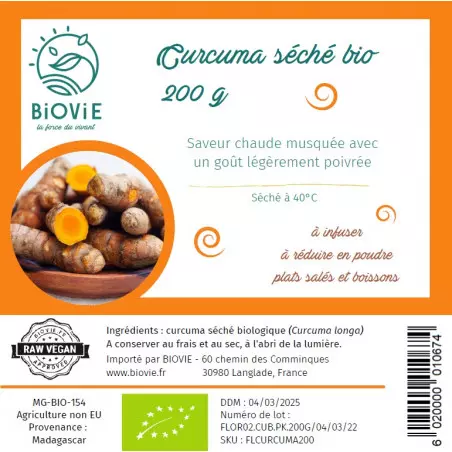 etichetta curcuma essiccata a fette biovie 200g