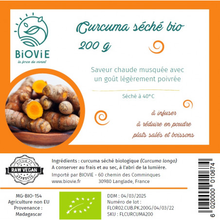 dried turmeric slices label biovie 200g