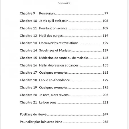 sommaire du livre Au dessus des nuages il y a toujours le soleil - Irène Grosjean