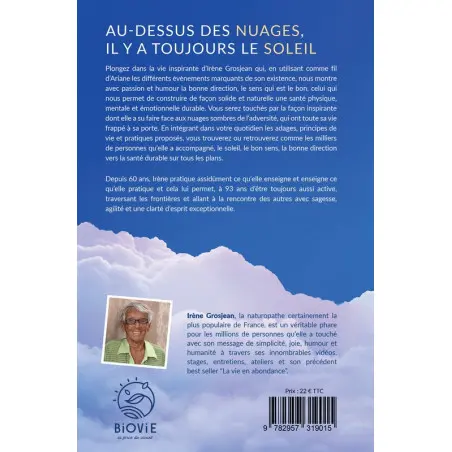 Achterflap - Irène Grosjean - Boven de wolken schijnt altijd de zon - uitgeverij Biovie