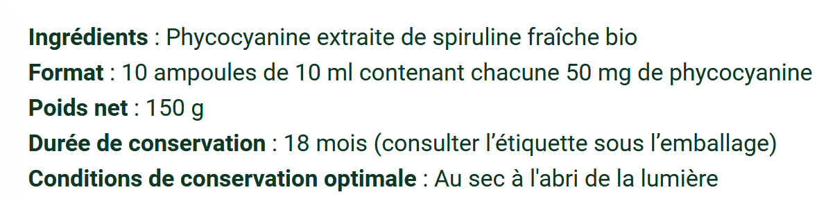 ingrédients ampoules phycocyanine